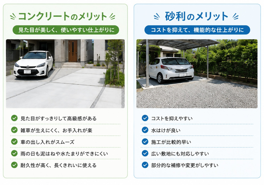 【外構豆知識】駐車場はコンクリートと砂利、どっちがいい？